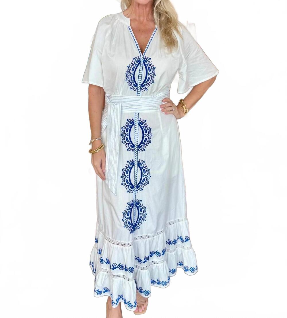 NEW NIBI oasis dress in blue & white embroidery